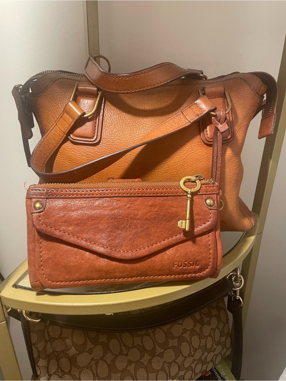 Vintage Y2K Jaqueline Fossil Satchel and Wallet - Cognac Brown